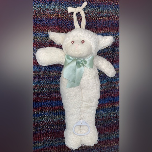 Plush Lamb Baby Toy with Green Bow - Picture 2 of 3